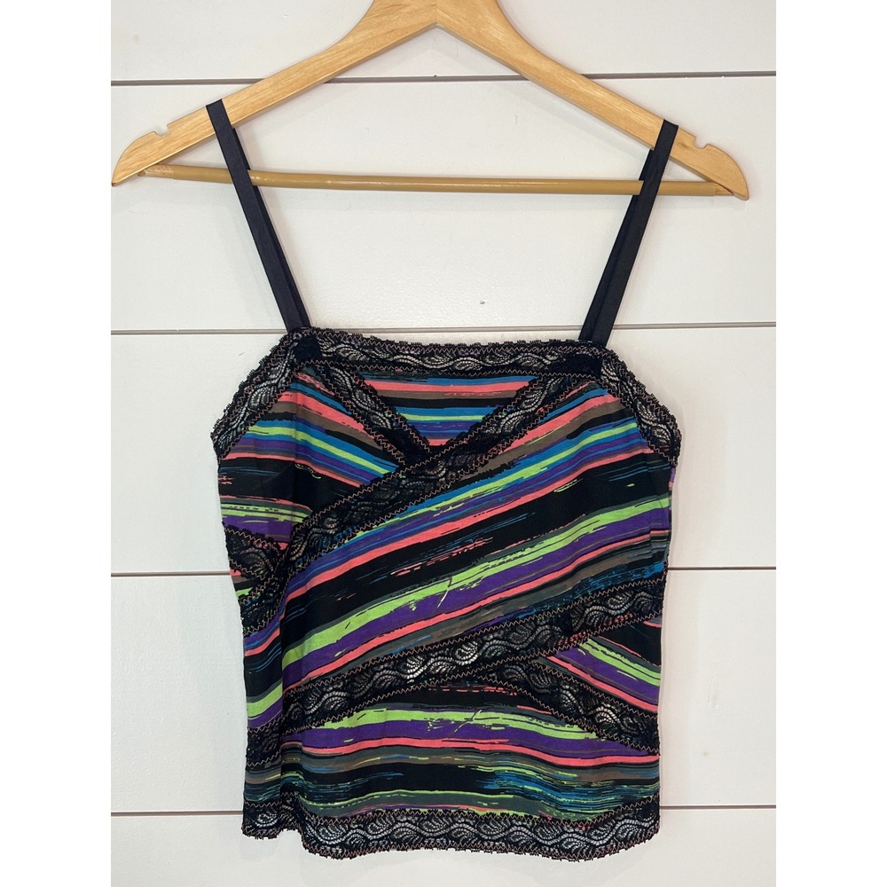 NWT Free People Womens Striped Lace Trim Cami Smocked Back Tank Top Y2K Small